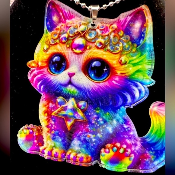 Cute Cat Window/Car Hanger, bright color, 3” X 3”, chain 8”, 1/8” plastic - Picture 3 of 4